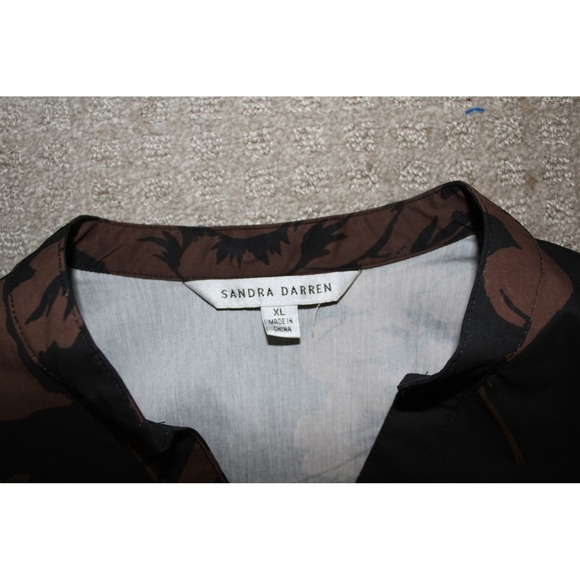 Sandra Darren Womens XL Floral Maxi Dress Black Brown Tiered Puff Sleeve 78345BK - Picture 9 of 12